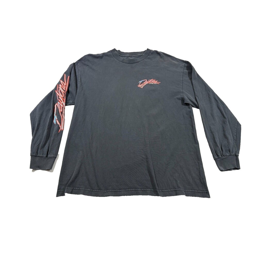 Daytona Beach Motorcycle Cycle Week Long Sleeve T-shirt Graphic Print Gray Sz L